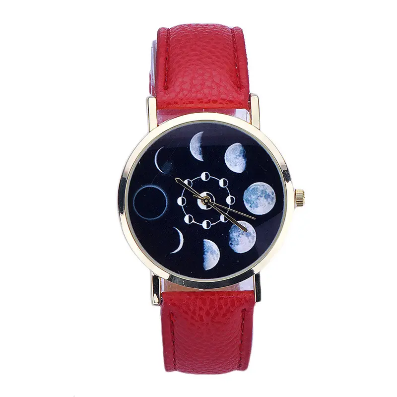 Popular Watches Women Lunar Eclipse Pattern Watch Leather Analog Quartz Wrist Watch Casual Women Men Relogio Reloj 4