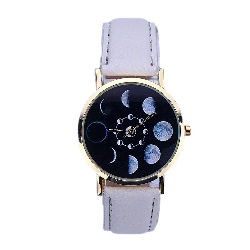 Popular Watches Women Lunar Eclipse Pattern Watch Leather Analog Quartz Wrist Watch Casual Women Men Relogio Reloj 5