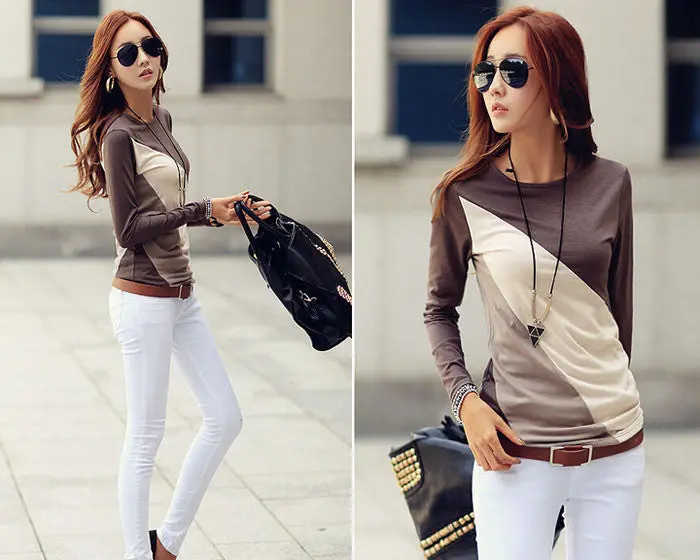 Popular Women Lady Long Sleeve Crew Neck Shirt Tops Blouse Tee 1
