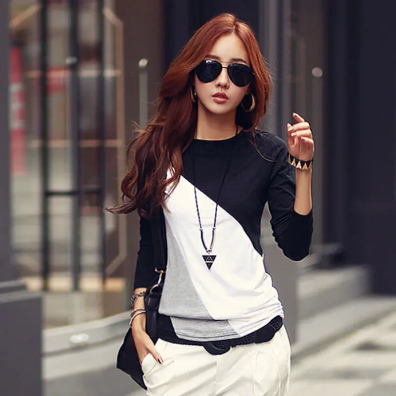 Popular Women Lady Long Sleeve Crew Neck Shirt Tops Blouse Tee 4