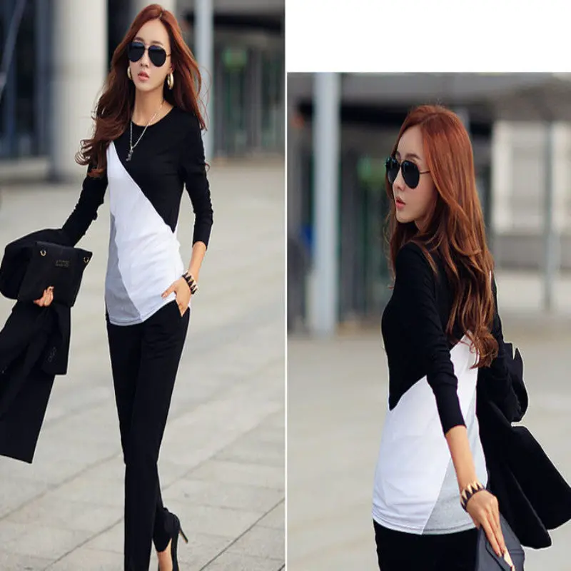Popular Women Lady Long Sleeve Crew Neck Shirt Tops Blouse Tee 6