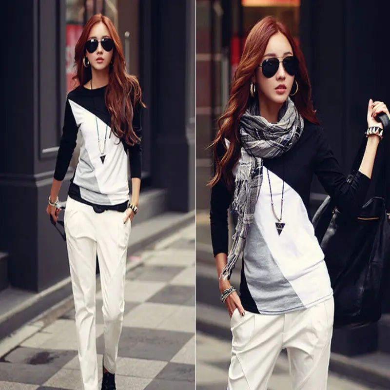 Popular Women Lady Long Sleeve Crew Neck Shirt Tops Blouse Tee 8