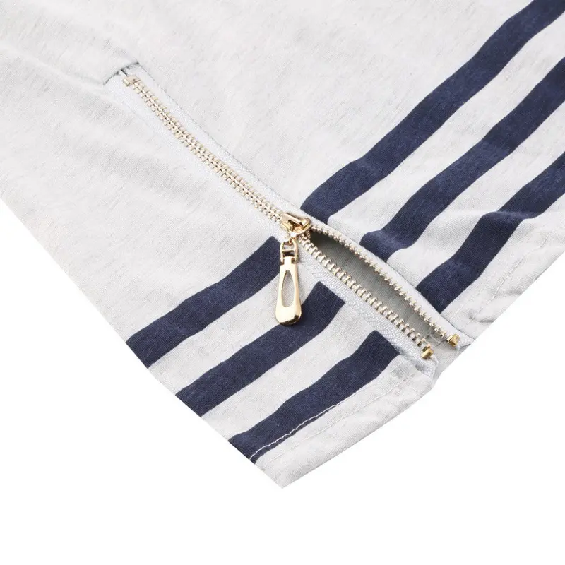 Popularstyle Casualletter Print O Neck Short Sleeve Zipper Long Aboveknee Dress Tops Blouse 8