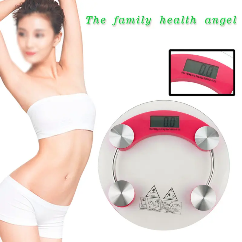Portable 26Cm Round Digital Lcd Tempered Glass Body Scale Bathroom Losing Weight Digital Electronic Body Weighing Scale Rose Red 1