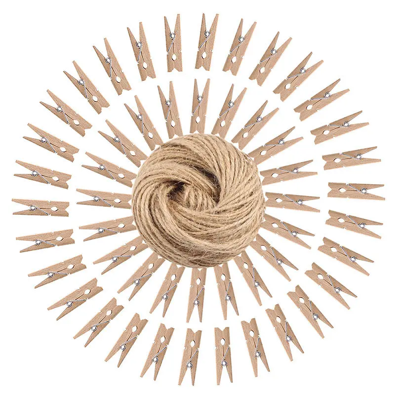 Portable 50Pcs 50M Mini Natural Wooden Clothes Pin Po Paper Peg Clothespin Craft Clips 225515 1