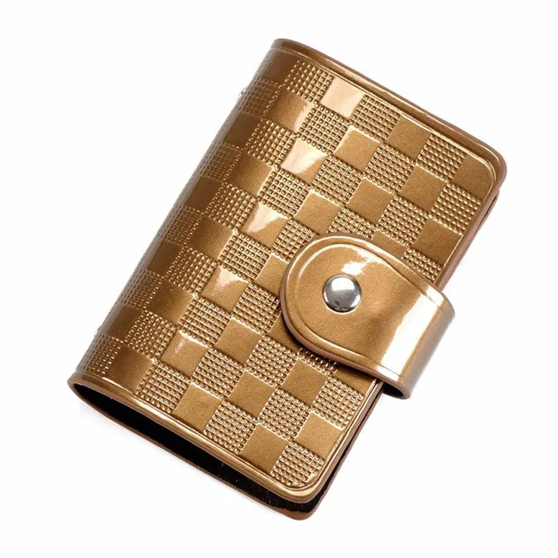 Portable Mini Bank Credit Card Slot Holder Candy Color Patent Plaid Package Folder Card Case 3