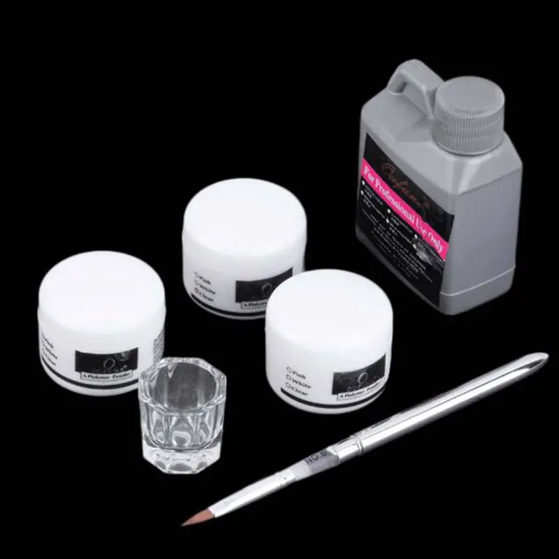 Portable Nail Art Tool Kit Set Crystal Powder Acrylic Liquid Dappen Dish 1