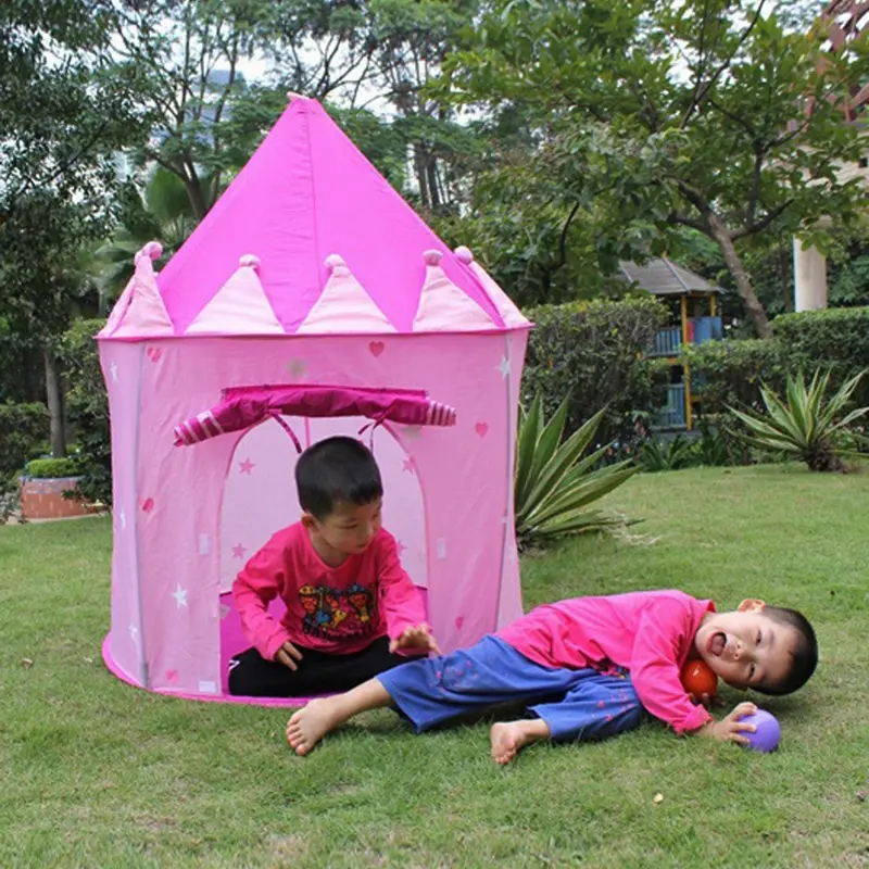 Portable Pink Kids Tent Prince Folding Castle Cubby Play House Garden Houses For Children Tent 1