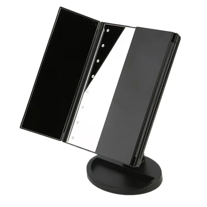 Portable Three Folding Table Led Lamp Luminous Makeup Mirror Cosmetic Mirror Adjustable Tabletop Countertop Light Mirror 2