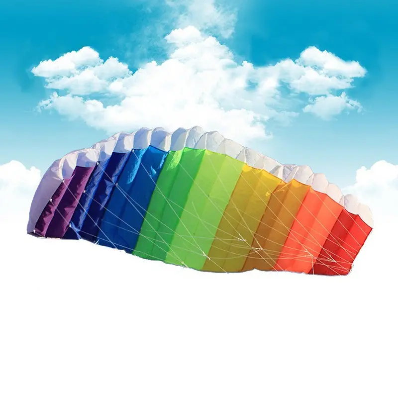 Power Dual Line Parachute Kite Parafoil Rainbow Beach Kite For Beginner+ 2* Control Hles + 2* 30M Nylon Flying Lines + Bag 1