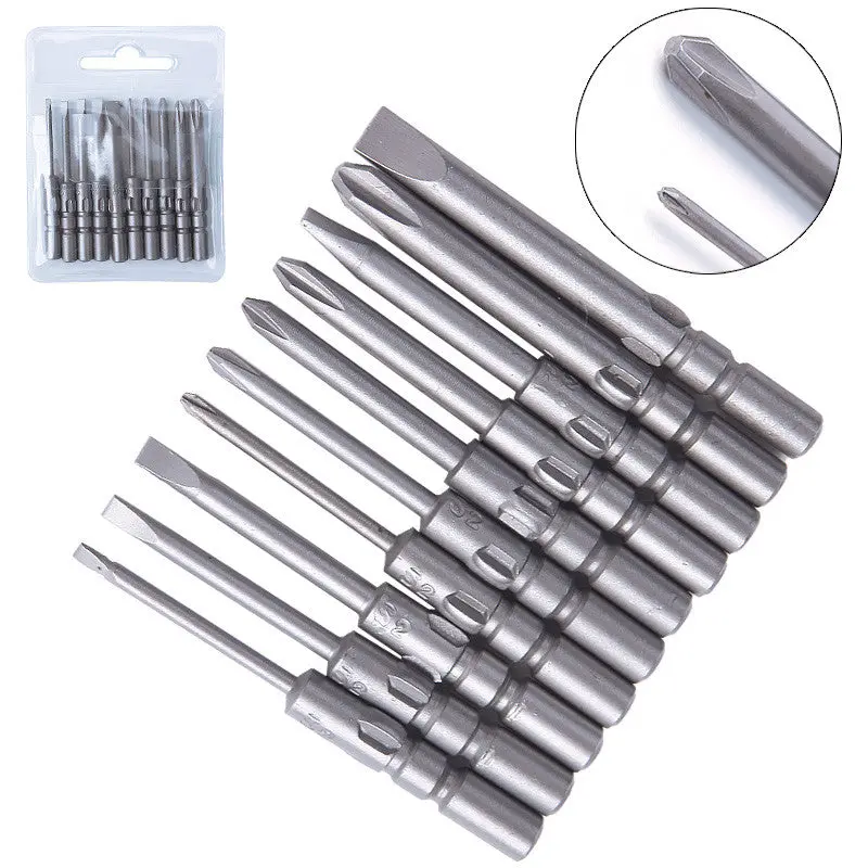 Practical 10Pcs 40Mm Hex Shank Magnetic Cross Screwdriver Bits 86925 1