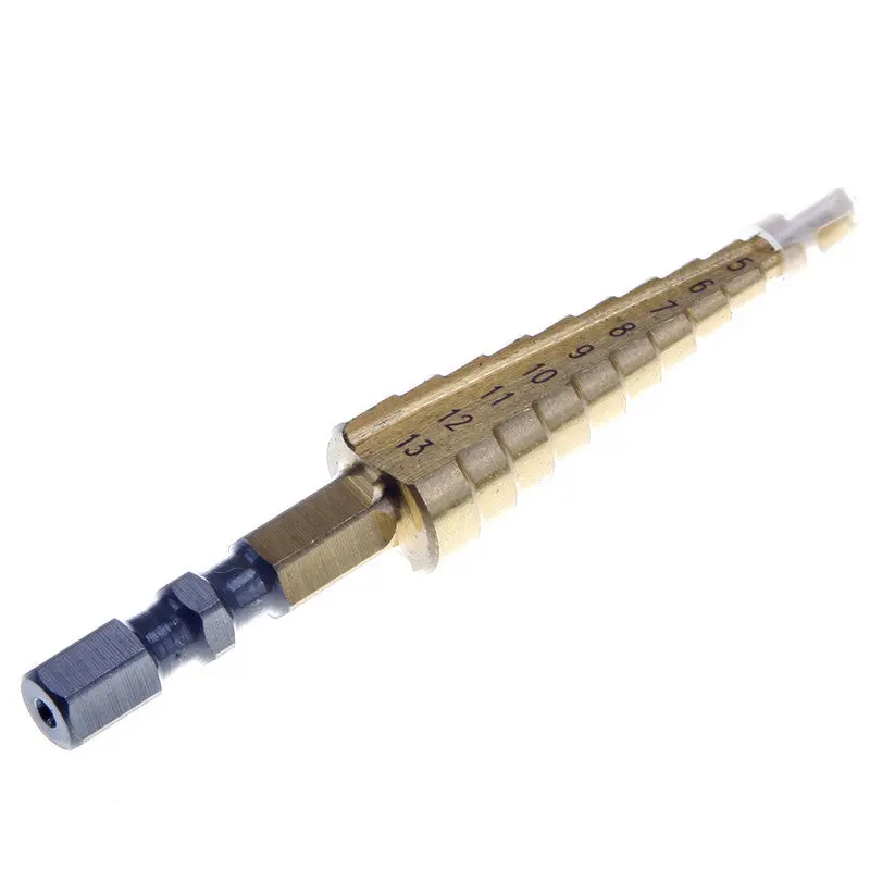 Practical Titanium Coated 11Step Drill 1/4" Hss Hex Shank Tool 3-13Mm 1