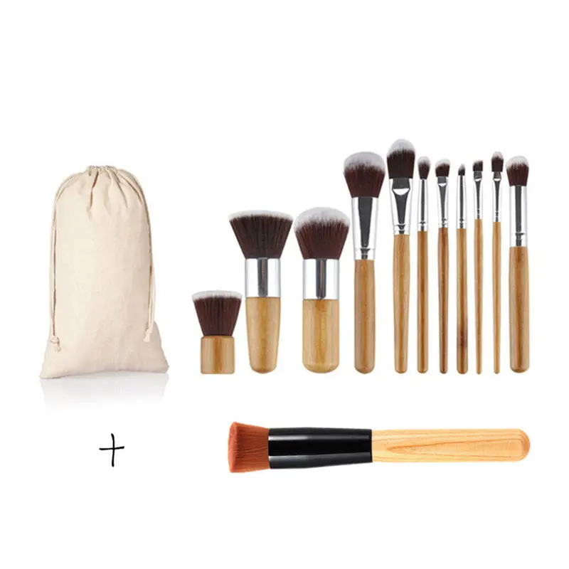 Premium Quality 1 Natural Wood Handle Round Head Brush +1 Oblique Head Makeup Brush Set Beauty Tools 1