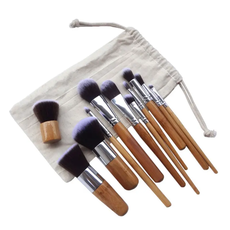 Premium Quality 1 Natural Wood Handle Round Head Brush +1 Oblique Head Makeup Brush Set Beauty Tools 2