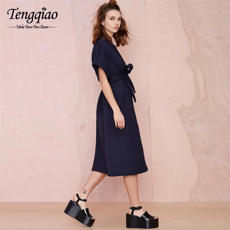 Presented A Belt Ladies Dress Casual Blue Maxi Dress High Waist Tunic Elegant Long Dress Xxl 3