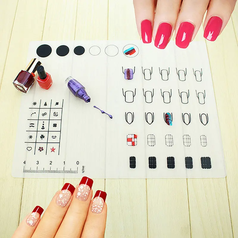Pressional Nail Art Work Space Mat Nail Stamp Stamping Plate Vinyls Water Marble Maker Silicon Table Cover Protector Fairy Mat 1