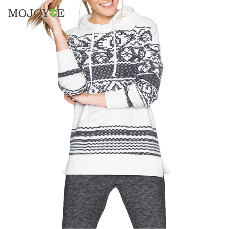 Print Snowflake Hooded Fleece Sweatshirt Tops Casual Hooded Long Sleeve Pocket Sweatshirt White Pullover Molleton 1