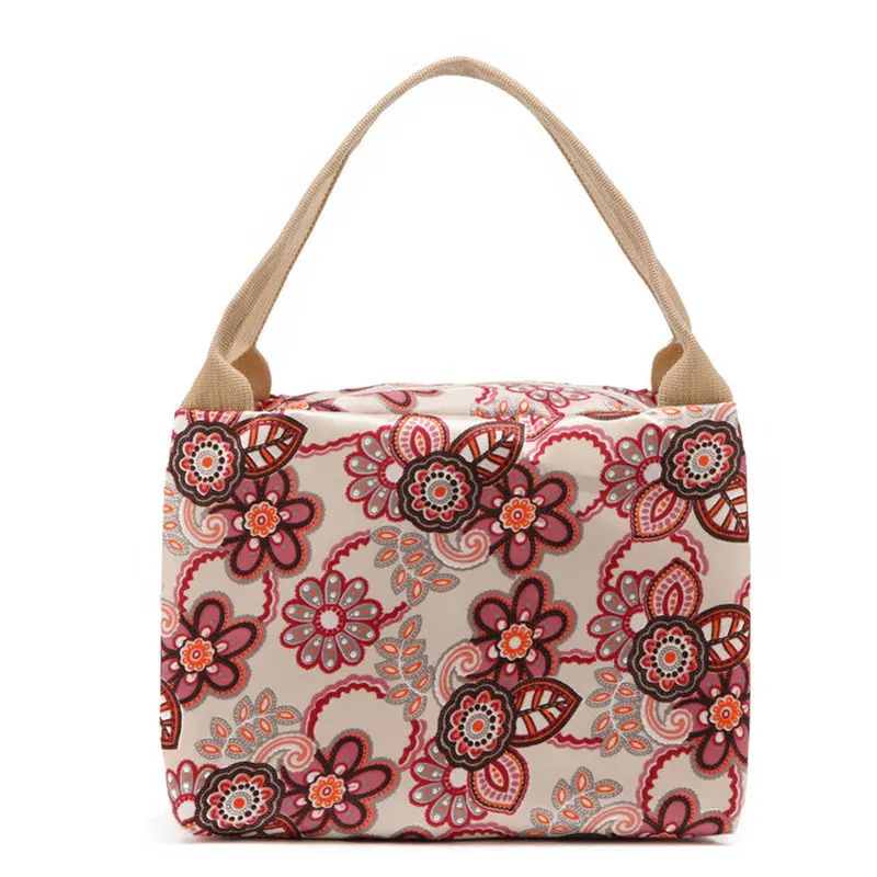 Printing Floral Portable Lunch Box Student Worker Family Carry Polyester Tote Bag Travel Picnic Storage Pouch 1