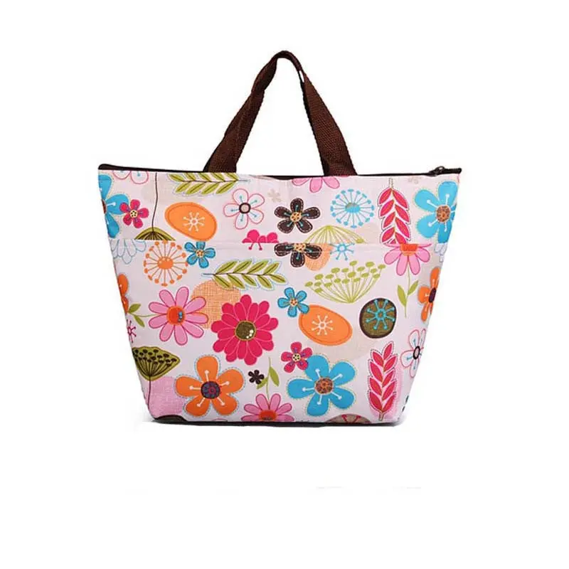 Printing Floral Waterproof Oxford Picnic Portable Lunch Bag Tote Insulated Cooler Zipper Organizer Lunch Box Storage Pouch 1