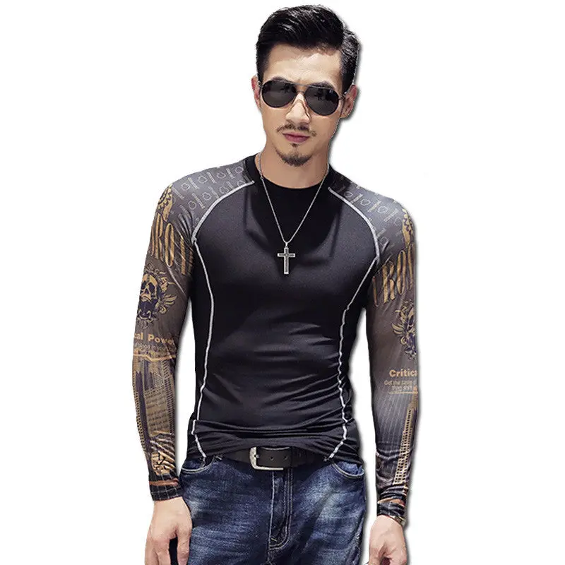 Printing Funny T Shirtstees Tops Camisa Masculina Casual Slim Fit O Neck Long Sleeved T Shirts 1