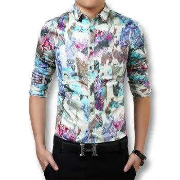 Printing Shirts Chemise Homme Camisa Masculina Casual Slim Fit Long Sleevedshirts Hombre 1