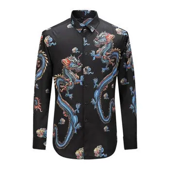 Printing Shirts Hombre Camisa Masculina Casual Slim Fit Long Sleeved Turn Down Collar Large Size Shirts 1