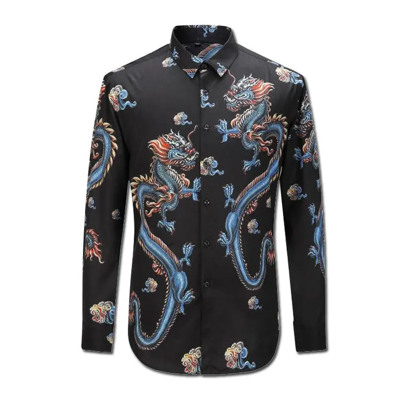 Printing Shirts Hombre Camisa Masculina Casual Slim Fit Long Sleeved Turn Down Collar Large Size Shirts 2