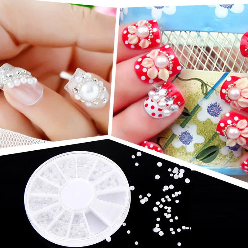 Product 3D White Nail Art Tips Pearl Acrylic Gem Glitter Manicure Diy Decoration 1