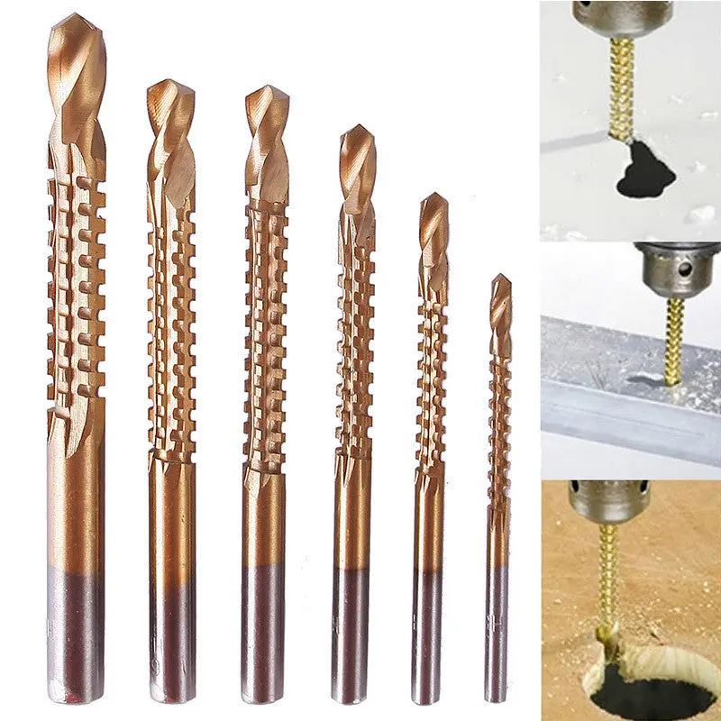 Professional 6Pcs Drill Saw Set Hss Steel Titanium Woodworking Wood 3Mm 4Mm 5Mm 6Mm 6.5Mm 8Mm 1
