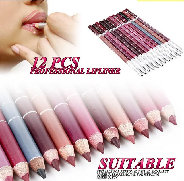 Professional Lipliner Pencil Waterproof Wooden Blend Lip Liner Pencil 15Cm 12 Colors Per Makeup Lipstick Tool 1