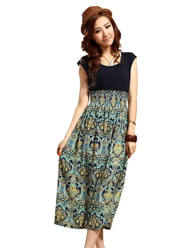 Promotion Dress Women Lady Dresses Flower Printed Bohemia Sleeveless Maxi Long Dress Casual Office Ol Dress Vestido 1