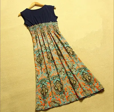 Promotion Dress Women Lady Dresses Flower Printed Bohemia Sleeveless Maxi Long Dress Casual Office Ol Dress Vestido 3
