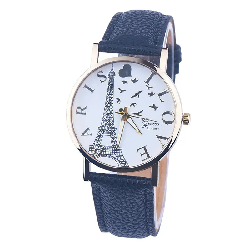 Promotion Eiffel Tower Quartz Vintage Watch Lady Women Wristwatch Leather Quartz Watch Punk Style Relogio Feminino 1