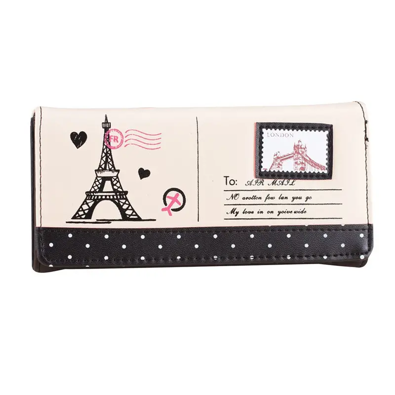 Promotionmultifunction Women Wristlet Wallets Coin Case Purse Wallet Monedero Mujer Girls Eiffel Tower Stamp Cute Purse Women 1