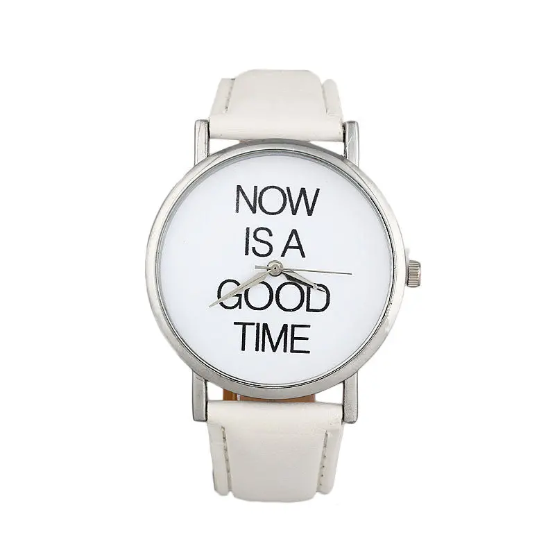 Promotions Watch Women Relojes Leather Band Now Is A Good Time Letter Print Analog Dial Wristwatch Lady Girl Casual Hours 2