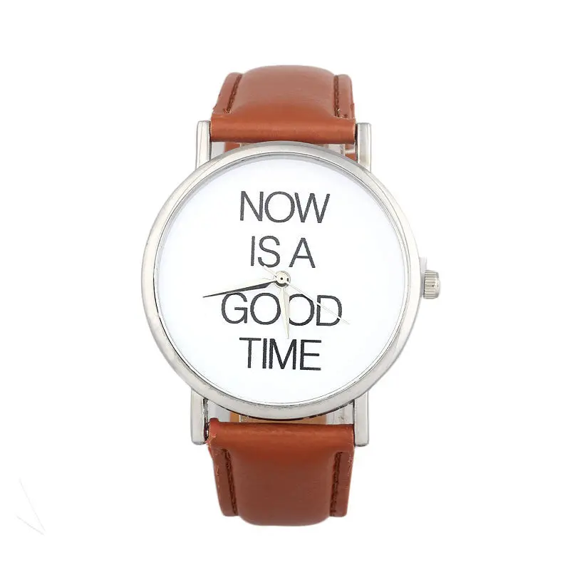 Promotions Watch Women Relojes Leather Band Now Is A Good Time Letter Print Analog Dial Wristwatch Lady Girl Casual Hours 3