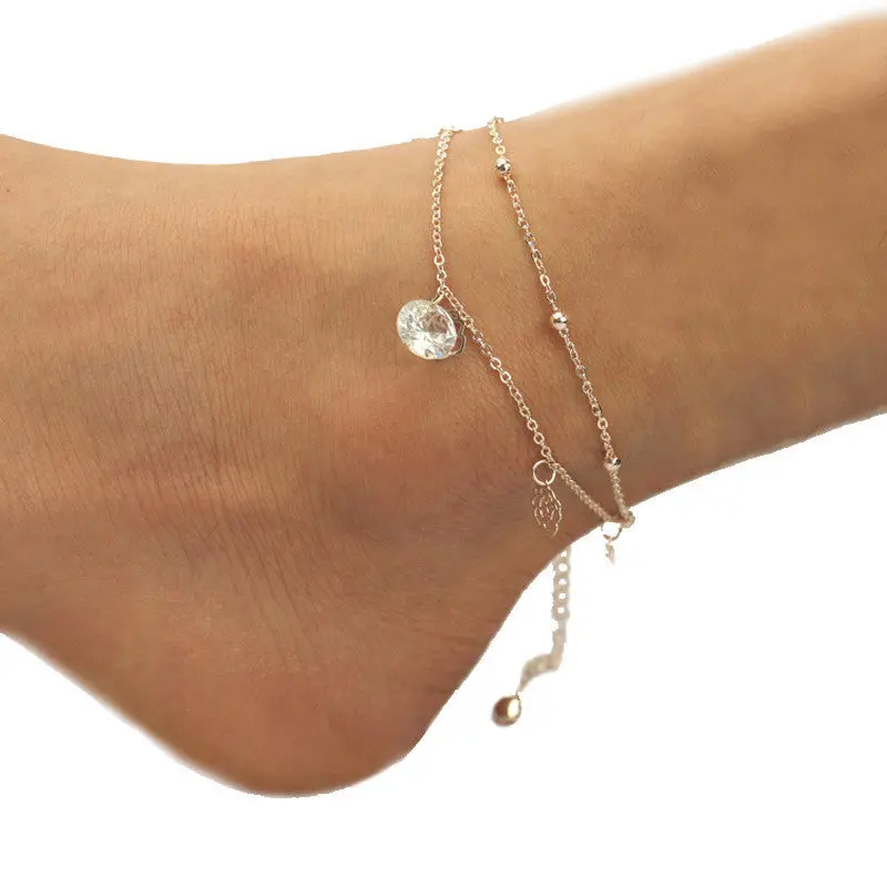 Promotions Women's 2 Layers Crystal Beads Sandal Beach Anklet Women Girls Ankle Chain Foot Jewelry 2