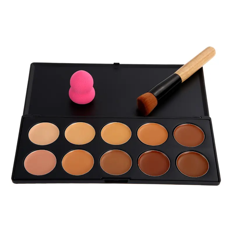 Prpfessinal 10 Colors Contour Face Cream Makeup Concealer Palette Sponge Puff Powder 1