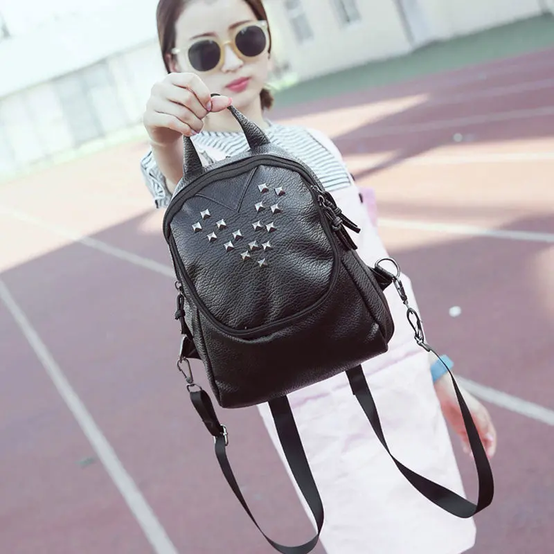 Pu Leather Backpack Women Preppy Style School Bags Casual Rivets Women Rucksack Travel Satchel Bags Mochila Feminina 2