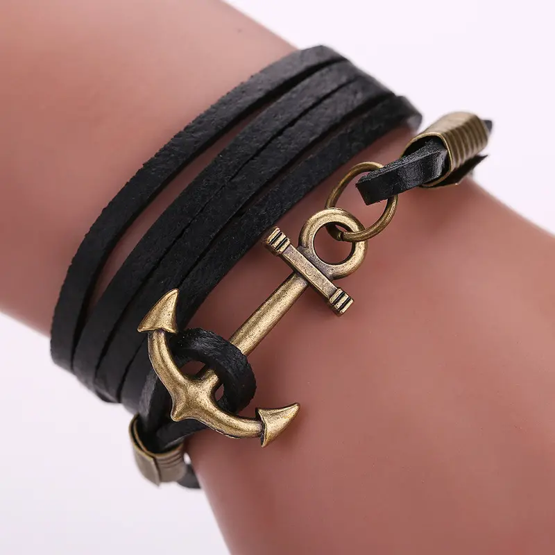 Pu Leather Bracelet Fashion Jewelry Men Women Anchor Charm Bracelets Infinity Leather Braid Handmade Bracelet 1