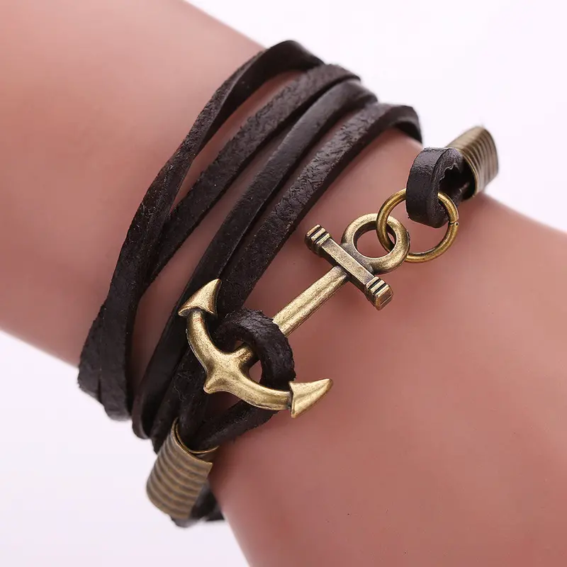 Pu Leather Bracelet Fashion Jewelry Men Women Anchor Charm Bracelets Infinity Leather Braid Handmade Bracelet 2
