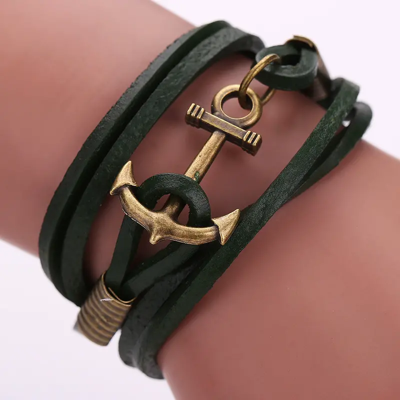Pu Leather Bracelet Fashion Jewelry Men Women Anchor Charm Bracelets Infinity Leather Braid Handmade Bracelet 3