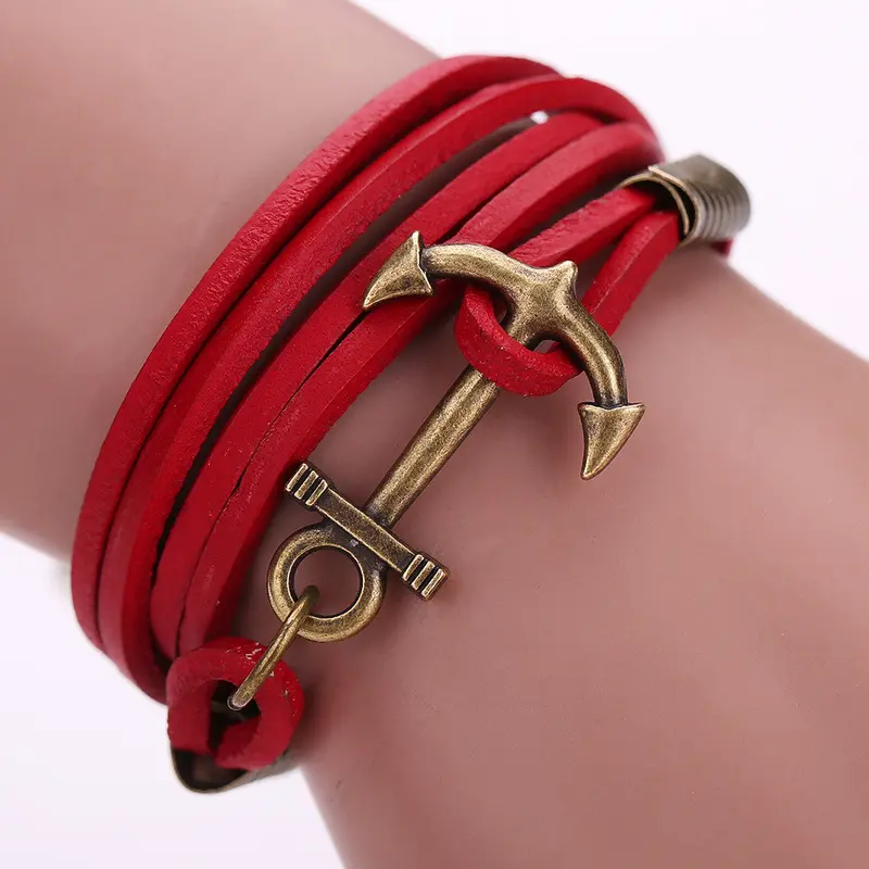 Pu Leather Bracelet Fashion Jewelry Men Women Anchor Charm Bracelets Infinity Leather Braid Handmade Bracelet 4