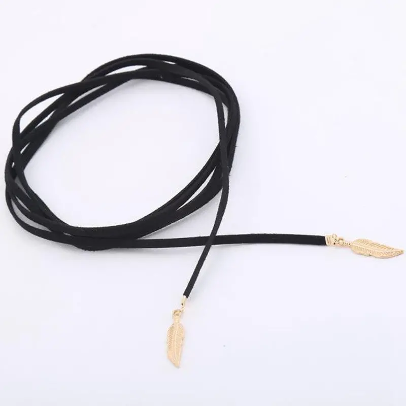 Punk Black Suede Choker Long Velvet Retro Women Jewelry Gothic Chokers Necklace Chain Leaf Pendant 1