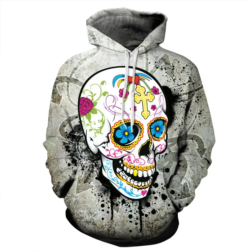 Punk Digital Print 3D Skull Head Pattern Hoodie Skateboard Sweartshirt Pullover Sudadera Hip Hop Hoodie 1