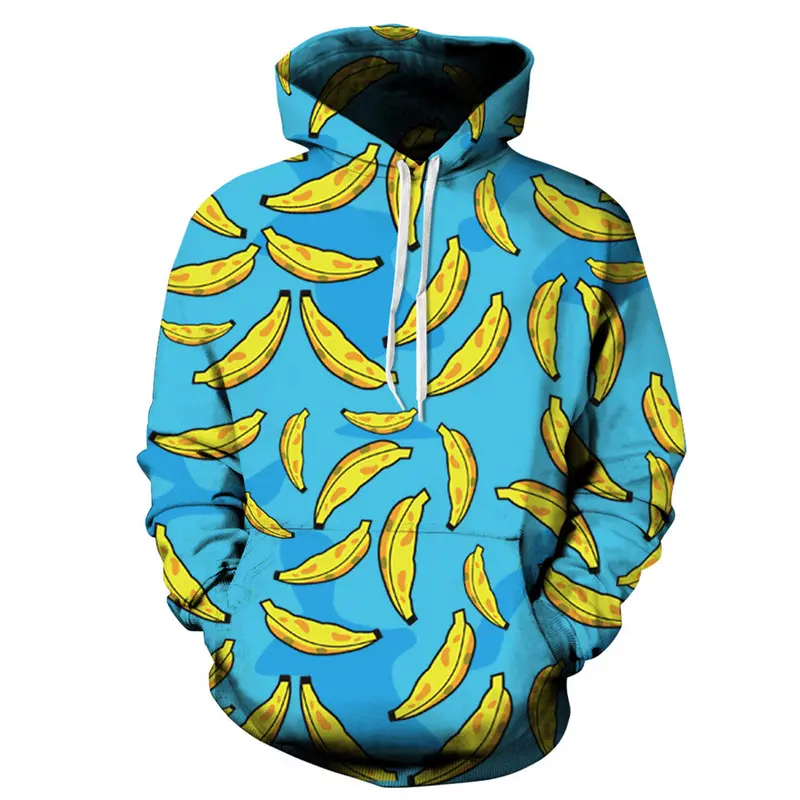 Punk Hooded Coat Digital Print 3D Blue With Yellow Bananasmoke Letter Pattern Hoodie Couple 3