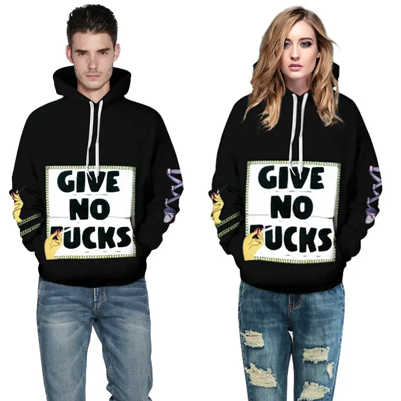Punk Hooded Coat Digital Print 3D Blue With Yellow Bananasmoke Letter Pattern Hoodie Couple 3
