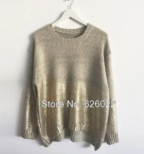 Punk Retro Contrast Gradient Bronzing Golden Color Print Knit Sweater Women's Batwing Sleeve Loose Pullover Sweater Knitwear 1