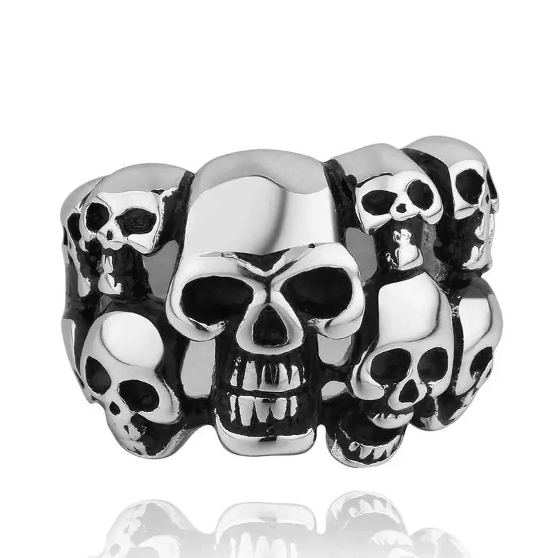 Punk Style Stainless Steel Engagement Ring Skulls Smiles Men Ring Floating Charms Mayar  1 1