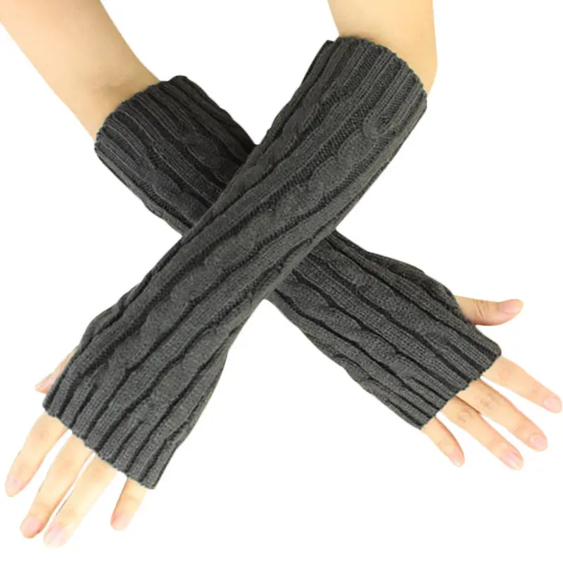 Pure Color Hand Long Mitten Gloves Women Knitted Wrist Arm Fingerless Gloves Soft Keep Warm Gloves 1